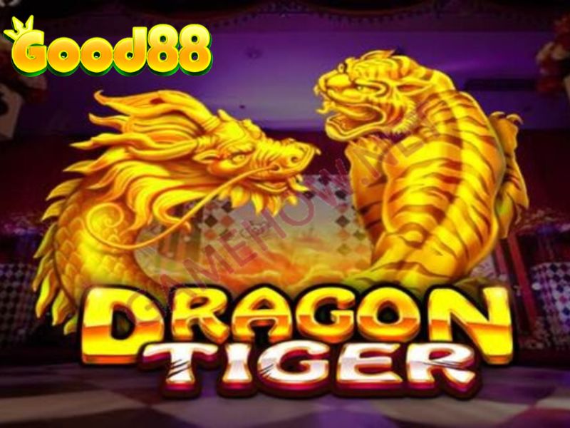 Hai linh vật rồng và hổ cạnh dòng chữ Dragon Tiger.
