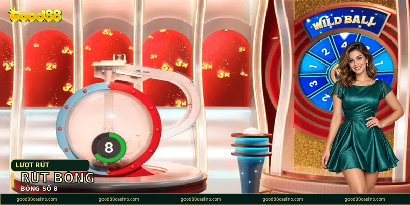 Máy rút bóng The Bingo Spot hiển thị số 8 trong lượt chơi.